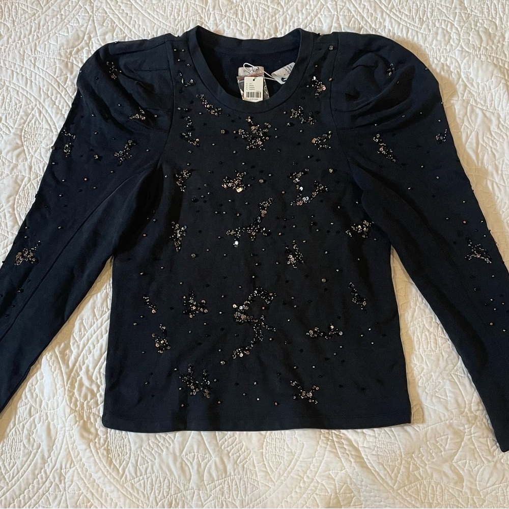 Anthropologie Pilco Puff Sleeve Embellished Sweatshirt